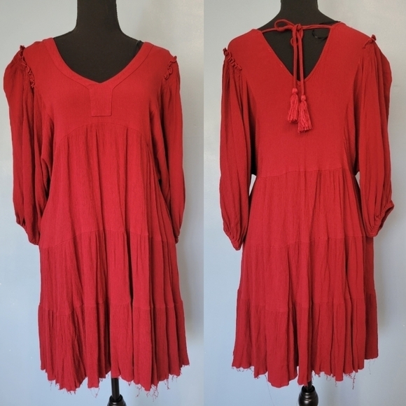 GiGio USA Boho Peasant Balloon Sleeve in Red Size Small - Picture 1 of 12